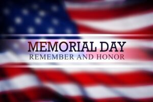 American flag background "Memorial Day. Remember & Honor"